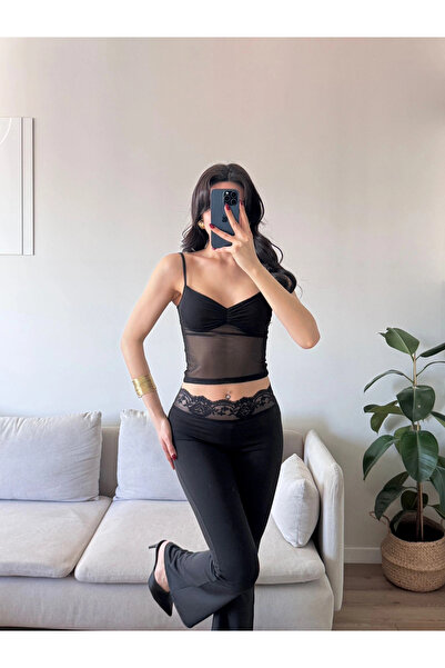 Zoom Butik Şifon Detay Taytlı İkili Takım - SİYAH