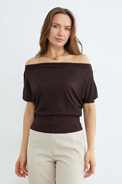 Fulla Moda Bat Sleeve Boat Neck Blouse
