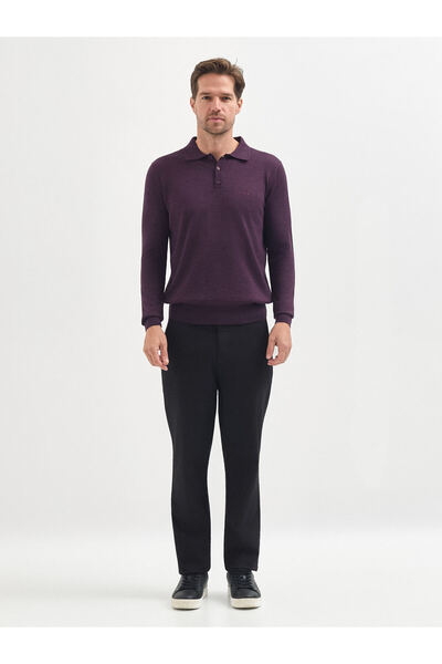 Karaca Mürdüm Yün Karışımlı Polo Yaka Kazak