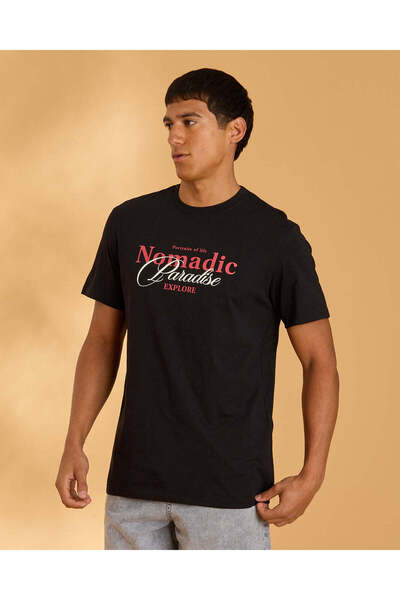 REDTAG Men Black Graphic T-Shirt