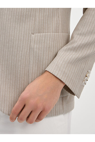 Karaca Taş Rengi Pamuk Karışımlı Desenli Casual Ceket