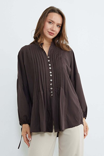 Fulla Moda Fullamodest Pleated Kolu Tie-Detail Shirt