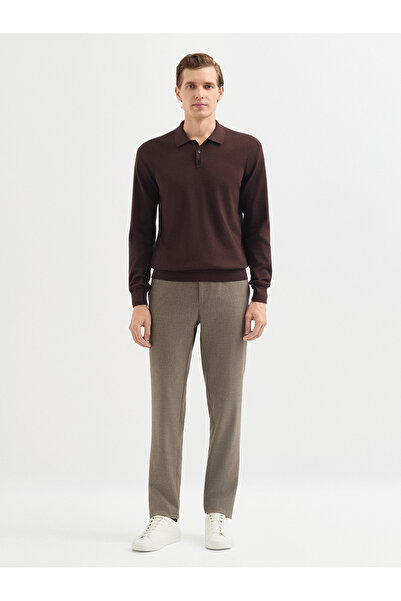Karaca Kahverengi %100 Pamuk Polo Yaka Kazak