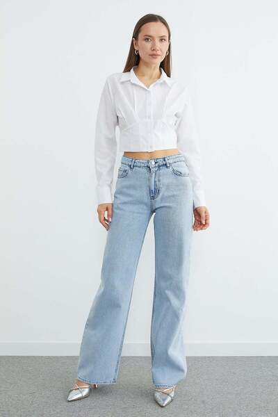 Fulla Moda talie înaltă cu pietre aplicate Jean