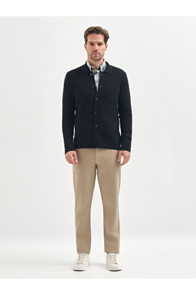 Karaca Siyah Yün Karışımlı Gömlek Yaka Triko Hırka