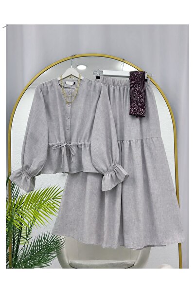 YEDİLALE Beli̇ Büzgü K Linen Blazer Skirt Two-Piece Set [Excluding Shawl]