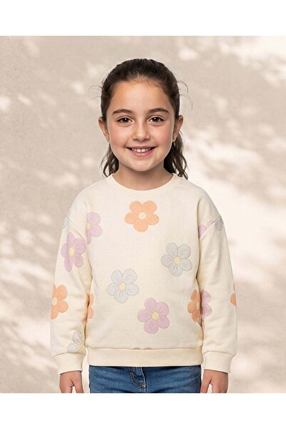 REDTAG Girls Cream Floral Printed Long Sleeve T-Shirt