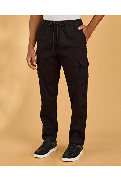 REDTAG Men Black Cargo Knit Denim Jeans