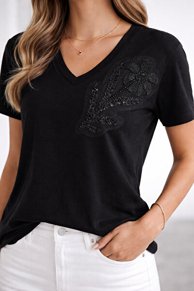 Benedetto Νέα σεζόν Modal Βαμβακερό Γυναικείο T-Shirt με λαιμόκοψη V, κεντημέ...