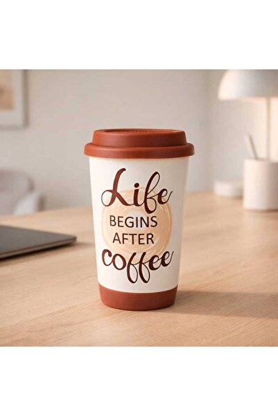Evidea Kitchen Life Ceramic Mug - White / Brown - 400 ml