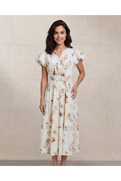 REDTAG Women White Printed Midi Dress