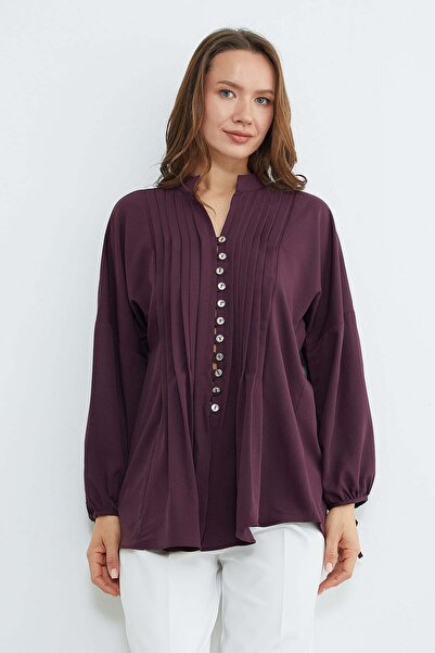 Fulla Moda Fullamodest Pleated Kolu Tie-Detail Shirt