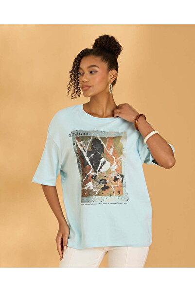 REDTAG تيشيرت نسائي فضفاض مطبوع عليه طبعة نعناع