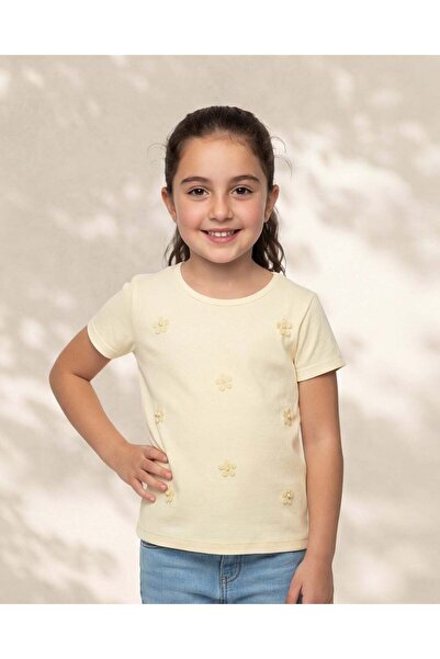 REDTAG Girls Yellow Floral 3D Embellished T-Shirt