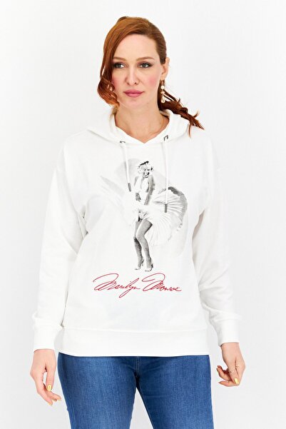 Marilyn Monroe Women Hooded Printed Long Sleeve Sweatshirts, White Combo