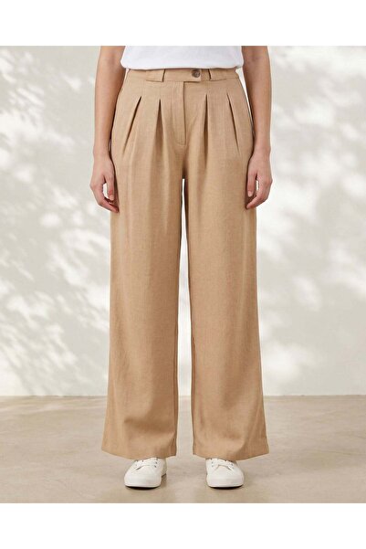 REDTAG Women Beige Wide Leg Casual Trousers