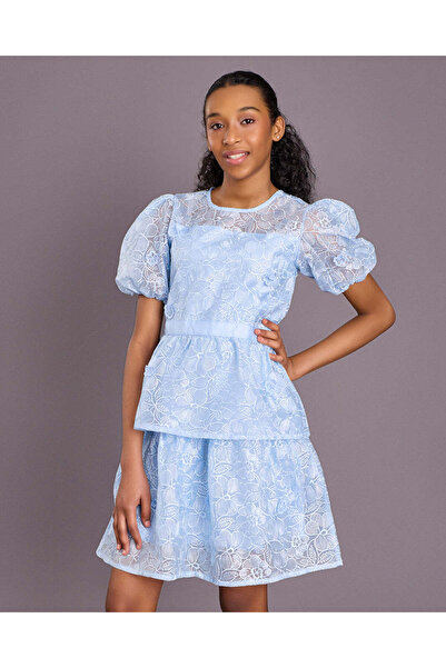 REDTAG Senior Girls Blue 3D Floral Lace Dress