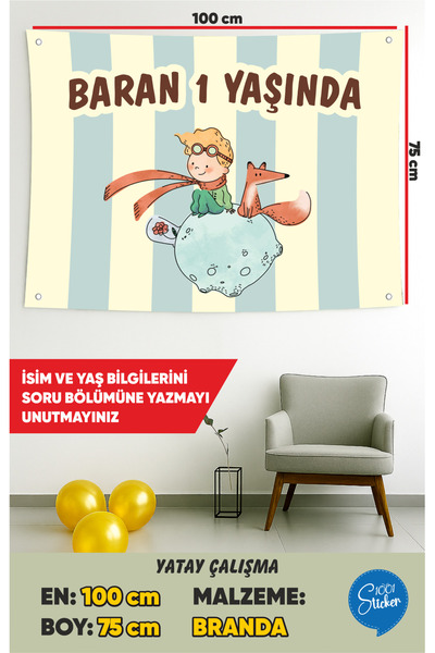 1001 sticker The Little Prince Themed Birthday Canvas Banner 100Cmx75Cm