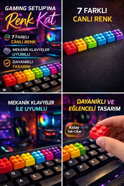 YAHO OYUNCAĞIN DOĞAL HALİ Mekanik Klavye Uyumlu 7 Renk Gaming Tuş Seti – Renk...