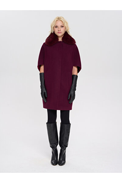 Karaca Bordo Kürk Detaylı Kaban