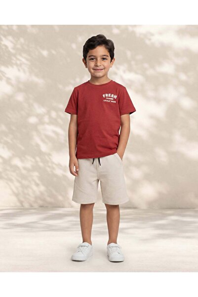 REDTAG طقم من قطعتين للأولاد: تيشيرت وشورت باللونين العنابي والبيج