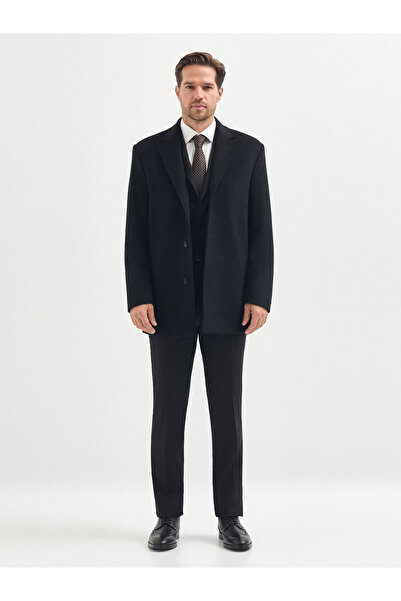 Karaca Siyah Yün Karışımlı Kaban