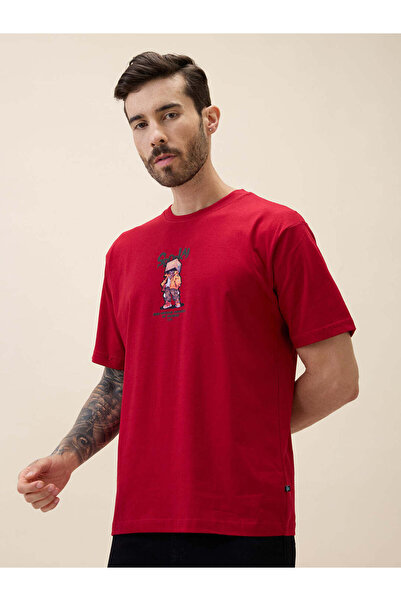 STATUS QUO Oversized Back Graphic Print Maroon T-shirt