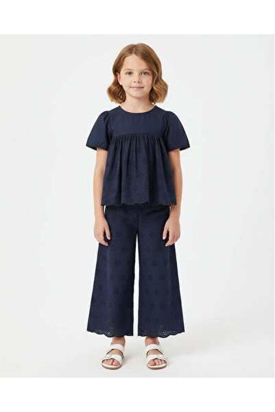 REDTAG Girls Navy Schiffli Pant Two Piece Set