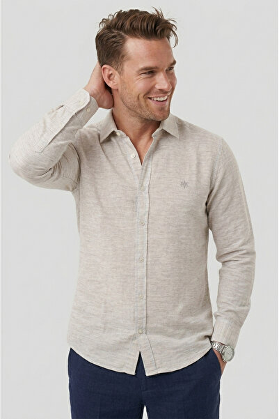 DeepSEA Krem Slim Fit Çizgili %100 Pamuk Erkek Gömlek – Nefes Alan Şık Günlük Gömlek 2602626