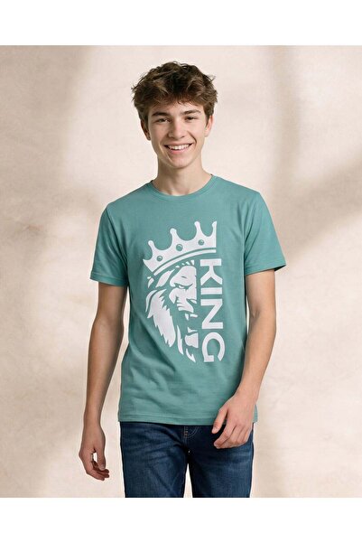 REDTAG Senior Boys Green Printed T-Shirt