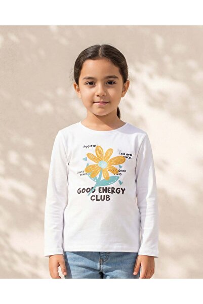 REDTAG Girls White Printed T-Shirt