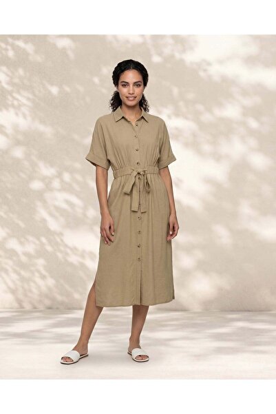 REDTAG Women Green Belted Midi Dress