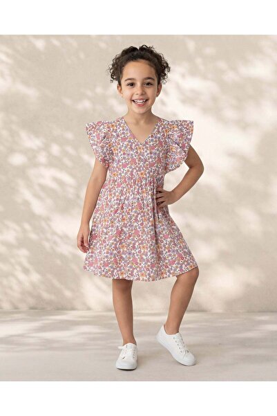 REDTAG Girls White Floral Printed Dress