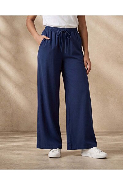 REDTAG Women Navy Elasticated Wide Leg Pants