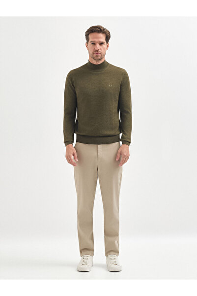 Karaca Haki Yün Karışımlı Yarım Balıkçı Yaka Triko Kazak