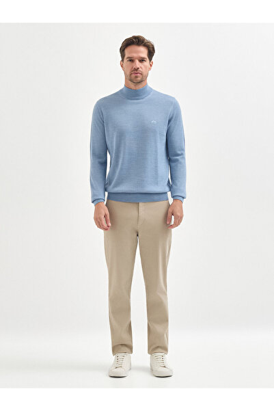Karaca Açık Mavi Yün Karışımlı Yarım Balıkçı Yaka Triko Kazak
