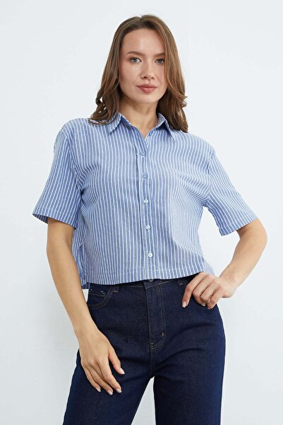 Fulla Moda Prugasto Oversize kroj Skraćeni kroj Košulja