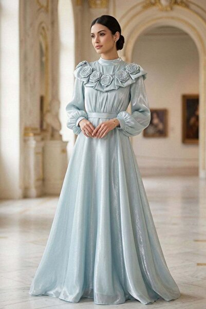 hakimoda فستان سهرة من جولفيم إنجي أورجانزا باللون الأخضر النعناعي