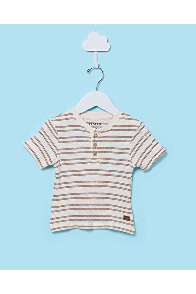 REDTAG Infant Boys Beige Striped Yarn-Dyed Jacquard T-Shirt