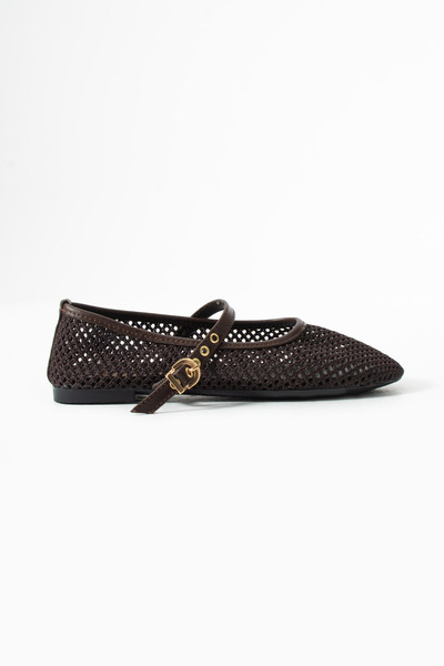 Gökçe Shoes Amaris Kahve Fileli Kemer Detay Kadın Babet Ayakkabı