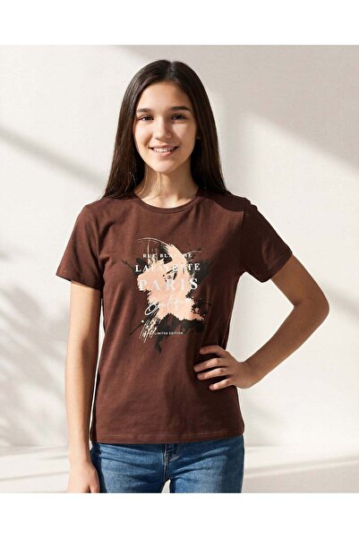 REDTAG Senior Girls Brown Allover Print Graphic T-Shirt
