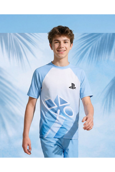 REDTAG Senior Boys Blue PlayStation Swimwear T-Shirt