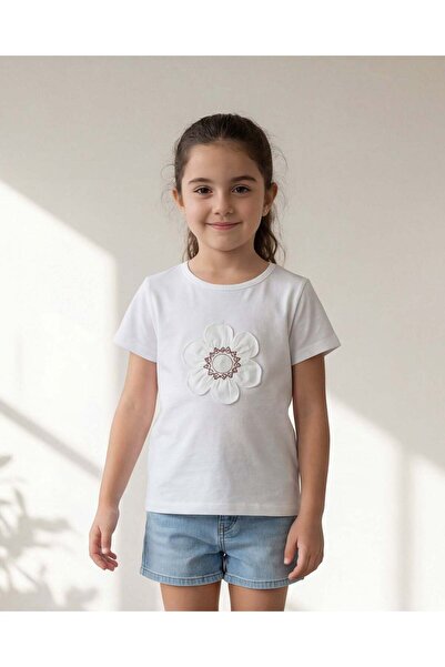 REDTAG Girls White Embellished T-Shirt