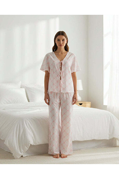 REDTAG طقم بيجاما نسائي بأكمام قصيرة وربطة أمامية مطبوع متنوعة