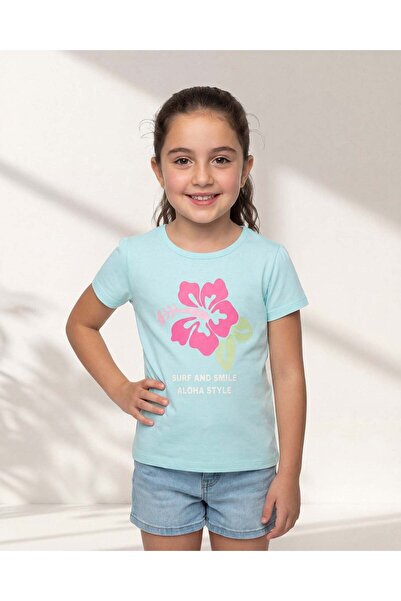 REDTAG Girls Blue Printed T-Shirt