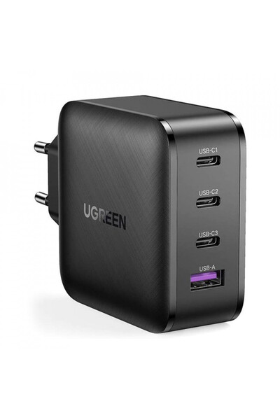 Ugreen Fast Charge GaN Wall Charger PD65W, 3x Type-C, USB - (70774) - Black