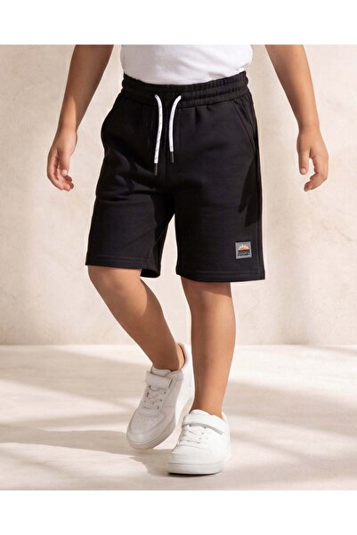 REDTAG Junior Boys Black Placement Print Modal Coordinated Shorts