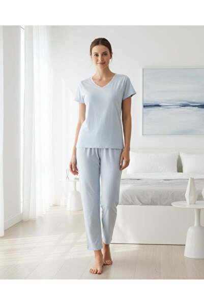 REDTAG Women Assorted Printed Lace Trim V Neck Pyjama Set