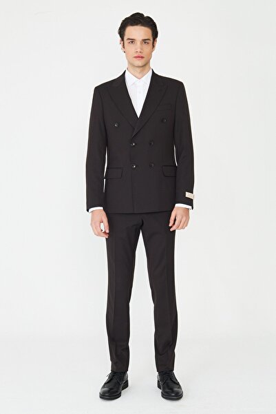 White Stone Dark Brown Pointed Collar Double-Breasted Modern Cut Men's Suit