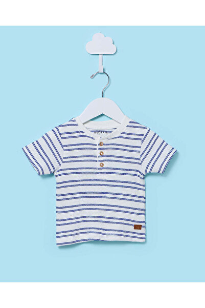 REDTAG Infant Boys White Striped Yarn-Dyed Jacquard T-Shirt
